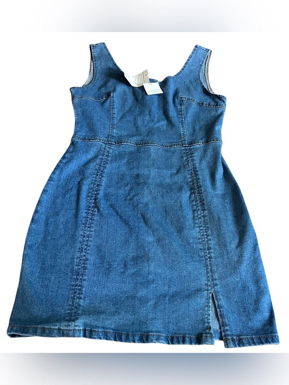 Conshvi Denim Mini Dress Women Slim Fit Sleeveless Summer Casual with Hem Slit M